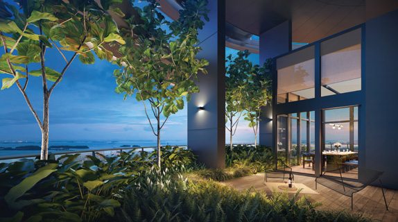 Sky garden terrace at night